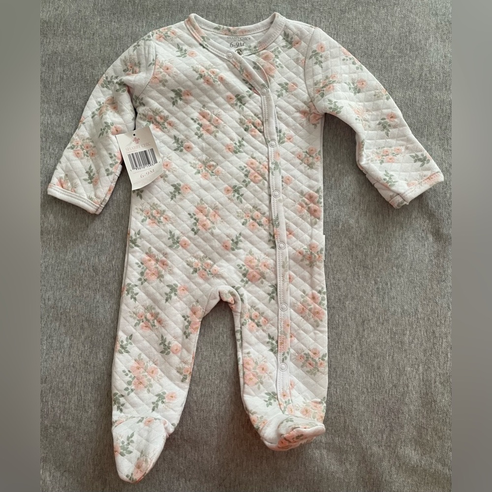 Shabby Chic 6-9mos One Piece Sleepwear With Footies and Hand Mittens